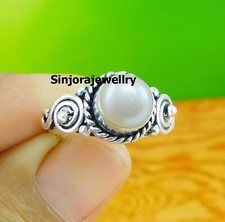 Bague cadeau fait main en argent sterling 925 pierre précieuse perle taille U...