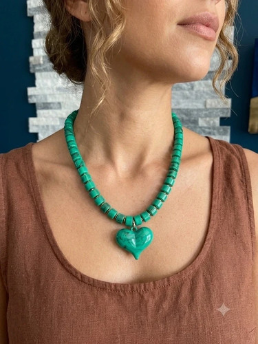 Collier perles vertes - 💖,