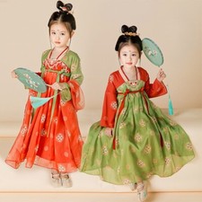 Enfant Fille Broderie Hanfu Robe Chinois Traditionnel Tang Costume Scène Mignon