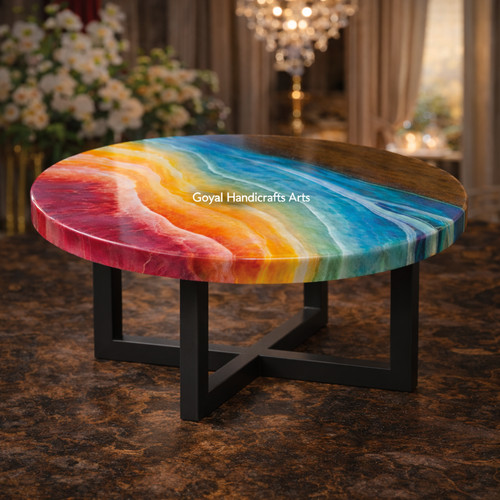 Rainbow resin coffee table top - table,