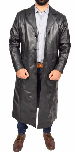 Manteau long cuir noir pour - long, en