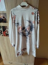 Tunique/robe courte manches longues tete de mort fleurs taille L