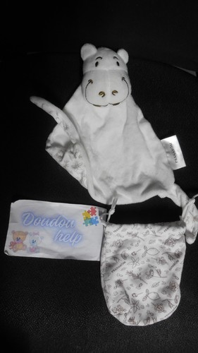 Doudou plat hippopotame - doudou, blanc