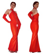 Robe Longue Moulante Wet Look Vinyl Laqué Rouge Lacé Sexy S M 38 40