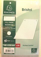 50 Fiches BRISTOL Blanches-148 x 210 petits carreaux - perforées EXACOMPT. NF