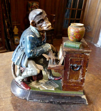 POT A TABAC TERRE CUITE POLYCHROME   " LE SINGE AU PIANO "ref  E231