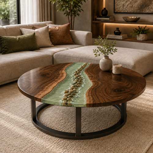 Table basse ronde rivière