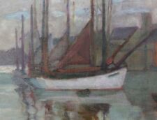 Maurice BOUTROLLE (XXe) Ancienne Huile sur Toile Bateaux de Pêche Port Bretagne