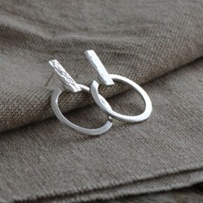 Stylé 925 Argent Massif Martelé Moderne Boucles D'Oreilles Bijoux Femme 16 Gram