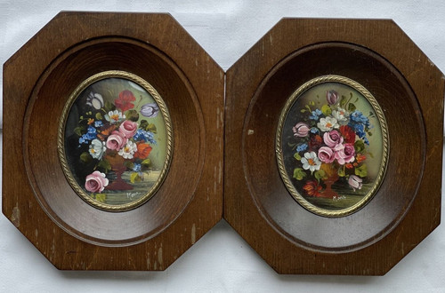 Paire peintures miniatures