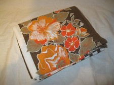 🌼 Vintage 70s Ancienne NAPPE RECTANGULAIRE 220x130cm MOTIF FLORAL FLEURS ORANGE