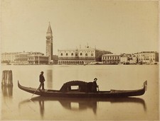 PHOTO ALBUMINÉE c. 1880 Grand Canal Gondole Venise Italie 34x26cm