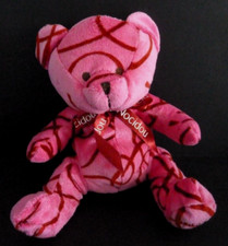 J1. DOUDOU PELUCHE NOCIBE 2004 OURS Nocidou rose rouge bordeaux 28cm noeud  TTBE