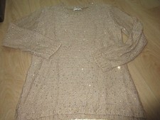 pull festif damart beige pailleté à perles taille 38.40