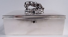 Reed & Barton Cigare Boîte 88 Ancien Moderne Chien Américain Argent Sterling