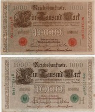 Lot de 2 billets Allemagne Reichsbanknote 1000 mark - 21.04.1910