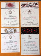 Etiquettes vin Mouton Rothschild 1956 1957 1958 1959 Bordeaux Pauillac spécimen