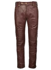 Pantalon motard homme 100 % véritable peau d'agneau marron style rétro vintag...