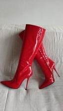 Sexy Lady Diva High Heels Italian Red Patent Leather Boots 1969 Size 38