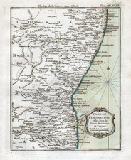 1764 - Côte De Coromandel Inde Bellin Carte Ancienne En Couleurs