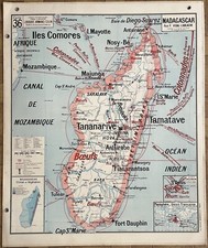 ✶RARE✶ Carte scolaire Vidal-Lablache 36, T56, 1950 - Indochine, Madagascar