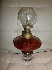 VEILLEUSE D'EGLISE D'AUTEL/lampe sanctuaire/A POSER/XXème/VERRE/A PETROLE/ROUGE 