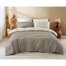 Housse de couette double face taupe clair/taupe foncé - 100 % coton, douce et re