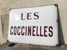 ANCIENNE PLAQUE ÉMAILLÉE VILLA LES COCCINELLES 49x36 BOMBÉE KUB MAGGI OXO  