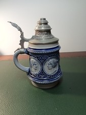 Chope à bière allemande 0,5L en grès avec couvercle étain - Germany - Westerwald