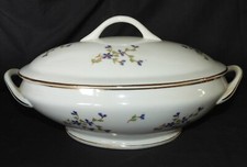 Grande soupière ovale en PORCELAINE (décor bleuets barbeaux)