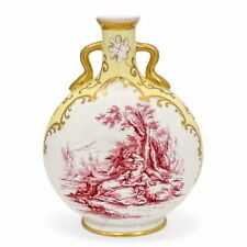 19th Siècle Coalport Porcelaine Double Vase Pèlerin Flasque Gallant Scènes