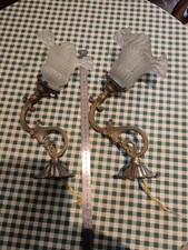 ANCIENNES APPLIQUES MURALES COL DE CYGNE AVEC TULIPE EN VERRE