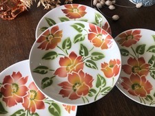 4 assiettes creuses MOULIN DES LOUPS Ontario fleurs orange