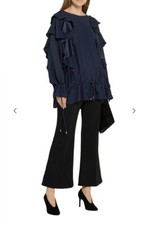 Lanvin Ruffled Crepe Blouse Navy Size 34