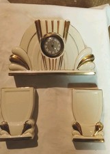 Ancienne parure pendule de cheminée  porcelaine blanche dorures mecanisme bloqué