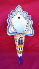 HENRIOT QUIMPER Breton Wall Pocket Vase Cornet French Hand Painted Faience