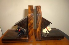 PAIRE DE SERRE LIVRES EBENE MACASSAR BAKELITE SCOTTISH NOIR ET BLANC ART DECO