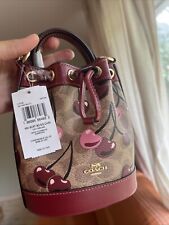 NWT Coach Mini Bucket Bag In Signature Canvas With Cherry Print CY738 🍒