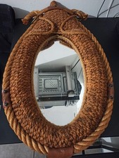 Superbe miroir en corde par AUDOUX MINET, Art Déco 1950, modèle harnais