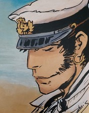 TABLEAU PEINTURE TOILE PORTRAIT CORTO MALTESE BD FIGUR ART ORIGINAL SIGNE CHRISK