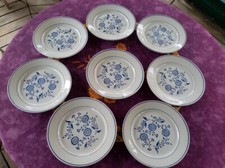 8 Assiettes Plates Demi Porcelaine KG Lunéville Modèle Aronde Floral Bleu 22,5cm