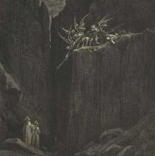 Dante Alarmes et Fuite Démons Enfer Inferno Gravure originale Gustave Doré