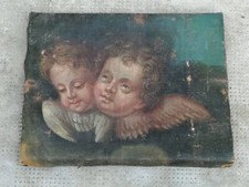 Partie de tableau DÉCOR PUTTI huile sur toile haute epoque ? Anges angel oil