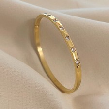 Bracelet manchette ovale carré CZ en acier inoxydable plaqué or pour femme