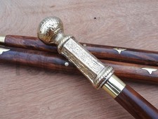 Canne bâton de marche en bois laiton poignée tête victorienne ancienne...