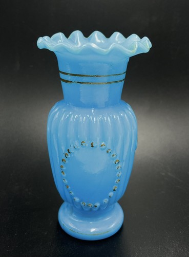 Petit vase opaline bleue - en, à