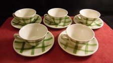 Service de 5 tasses à café Moulin des Loups motif Nappe Vert