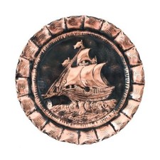 Assiette Décorative Cuivre Estampé à la Main Avec Voilier à Accrocher Resto