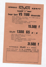N°5466 / prospectus tarif automobile SOVAM Sport    octobre 1967