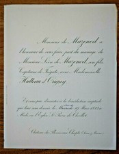 LEON DE MAZENOD Mlle Hutteau d Origny FAIRE PART MARIAGE Plessis aux Chapts 1892